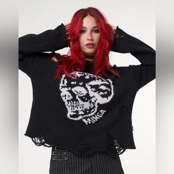 Minga London | Sweaters | Minga London Skull Kid Black Distressed